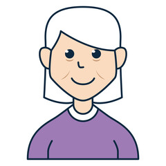Old woman wearing purple t-shirt avatar illustration. Suitable for profile picture, member information, audience data, people infographic, and more