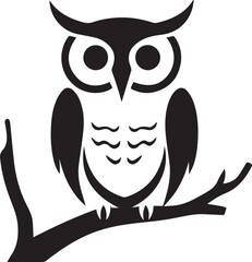 Owl black silhouette isolated on white background