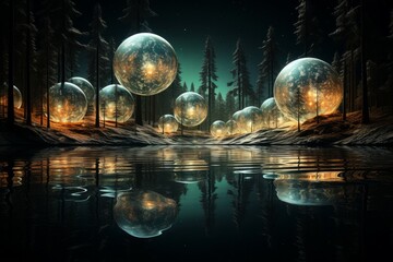 Reflective Christmas Balls - Generative AI - obrazy, fototapety, plakaty