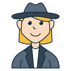 Blonde detective woman people avatar icon. Suitable for member profile pictures, team custom avatars, and more.