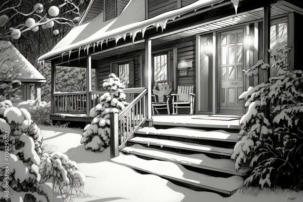 Canvas Prints Snowy Porch Scenes - Generative AI