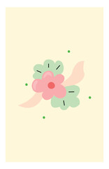 Doodle spring postcard with pink flower. Cute and warm style wallpaper.