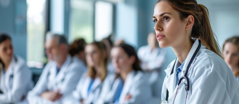 Female doctor presenting to medical team.