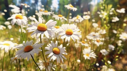 Fototapeta premium Blurred background of daisies on the indian summer file Ai Generative