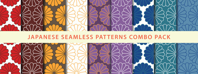 Japanese seamless patterns combo. Very attractive and highly creative that maintain the Japanese heritage. Hand drawn and very Aesthetics.For every Cultural Functions and festival also for the cloth