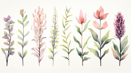 Watercolor plants on a white background - obrazy, fototapety, plakaty