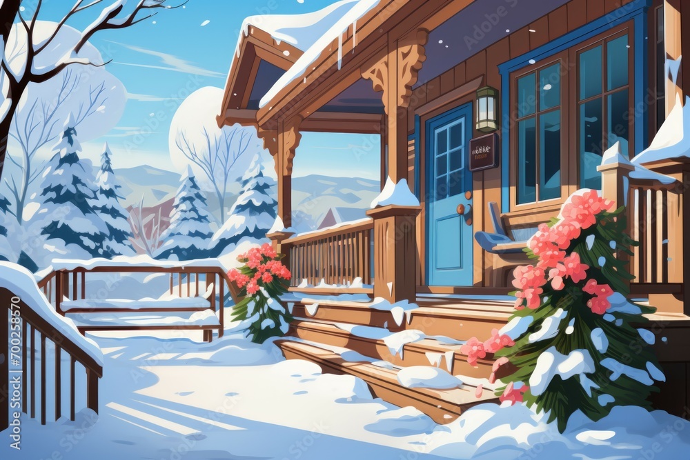 Wall mural Snowy Porch Scenes - Generative AI