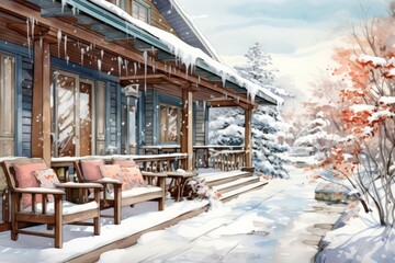 Fototapeta premium Snowy Porch Scenes - Generative AI