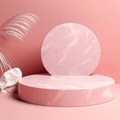 pink stone podium display Minimal background for cosmetic package presentation