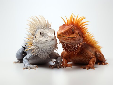 two lizards with spiky hair