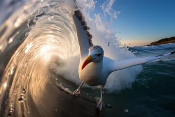 a seagull on a wave
