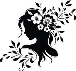 Beautiful woman with flower in hair silhouette vector for your design