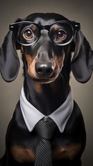 a dog wearing glasses and a tie
