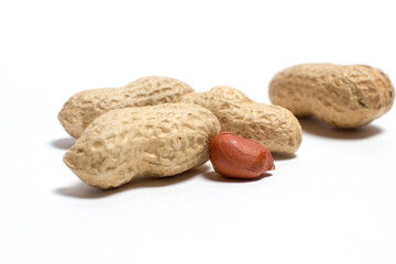 Peanuts in shell on white background