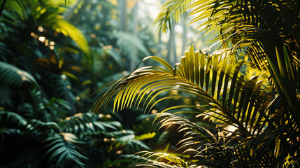 Verdant Wilderness: A Lush Natural Forest Scene, Abundant with Tropical Leaves, Radiating Green Splendor in the Heart of Nature.