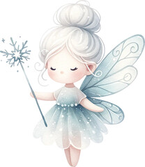 Fototapeta premium Winter wonderland magical fairy with icy wings and a wand