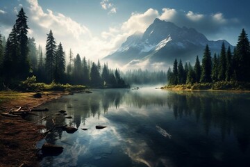 Mountain lake. Generative AI