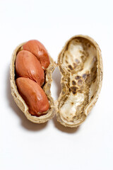 Peanuts on white background, peanuts for peanut butter and healthy eating