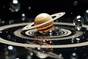 Foto op Canvas Miniature realistic toy model of the planet Saturn and its moons © leographics