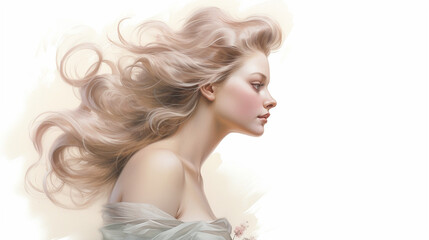 Profile Shot of an Elegant Woman with Wind-Swept Hair, Elegant, Woman