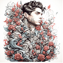 portrait of a person with a flower PNG 