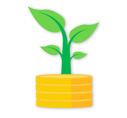 Fototapeta na wymiar golden coin plant investment growth, transparent background with shadow