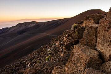 Sunset over a volcano