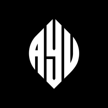 AYU circle letter logo design with circle and ellipse shape. AYU ellipse letters with typographic style. The three initials form a circle logo. AYU Circle Emblem Abstract Monogram Letter Mark Vector.
