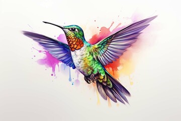 Image of painting hummingbird on white background. Bird. Wildlife Animals.