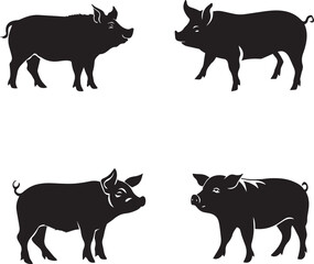Set of Pig black silhouette 