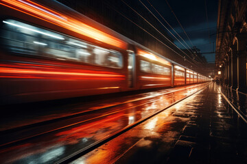 Fototapeta na wymiar A Blurred Train at Sunset.