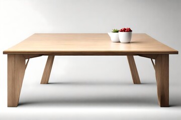 simple wooden table with small pot with white back ground
