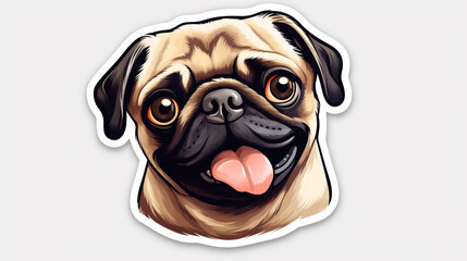 Silly Pug Sticker with Tongue Out and Quirky Facial Expression, Sticker, on white background