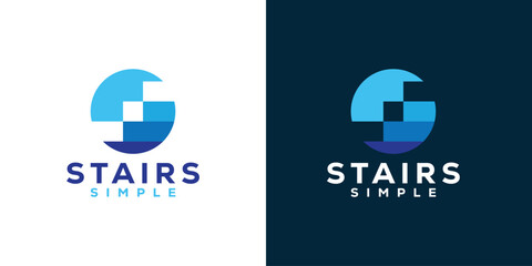 Simple Stairs logo. Stairway Steps Succes with Modern Minimalist Style Symbol Icon Logo Design Template.
