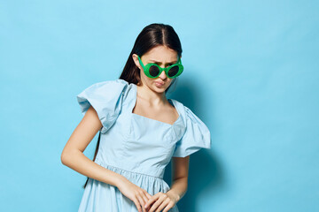 woman dress blue fashion relax studio model summer style beautiful young