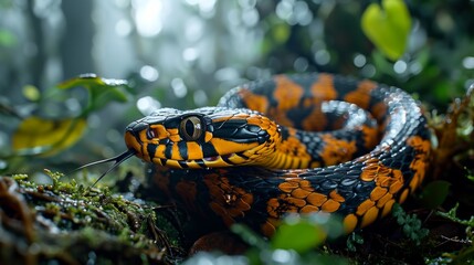 Obraz premium Snake coiled around a tree branch