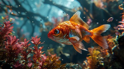 Obraz na płótnie Canvas A fish swimming in aquarium