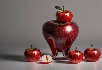 apple-shaped tooth surrounded by red apples on a gray background 3D
