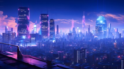 Panoramic view of the city of Shanghai at night, China