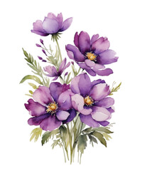 Naklejka na ściany i meble Seamless border with purple watercolor flowers isolated on white background