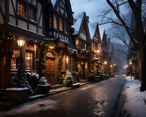 Fototapeta na wymiar Winter street in the old town of Strasbourg, Alsace, France