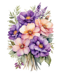 Seamless border with purple watercolor flowers isolated on white background