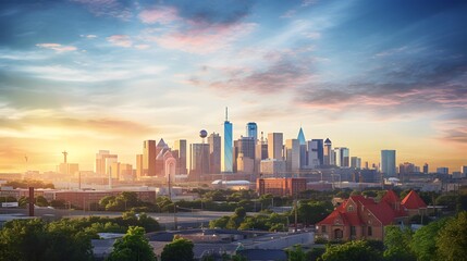 Panoramic view of Chicago skyline at sunset, Illinois, USA