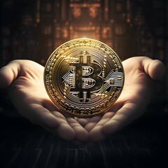 Two hands holding bitcoin, cryptocurrency, Cryto Investment