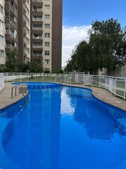Swimming pool in a modern apartment building, closeup of photo