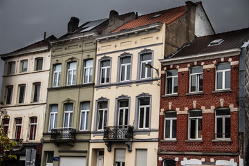 Fototapeta na wymiar Typical Belgian colorful architecture and Flemish stile of houses and buildings, Belgium, Brussels