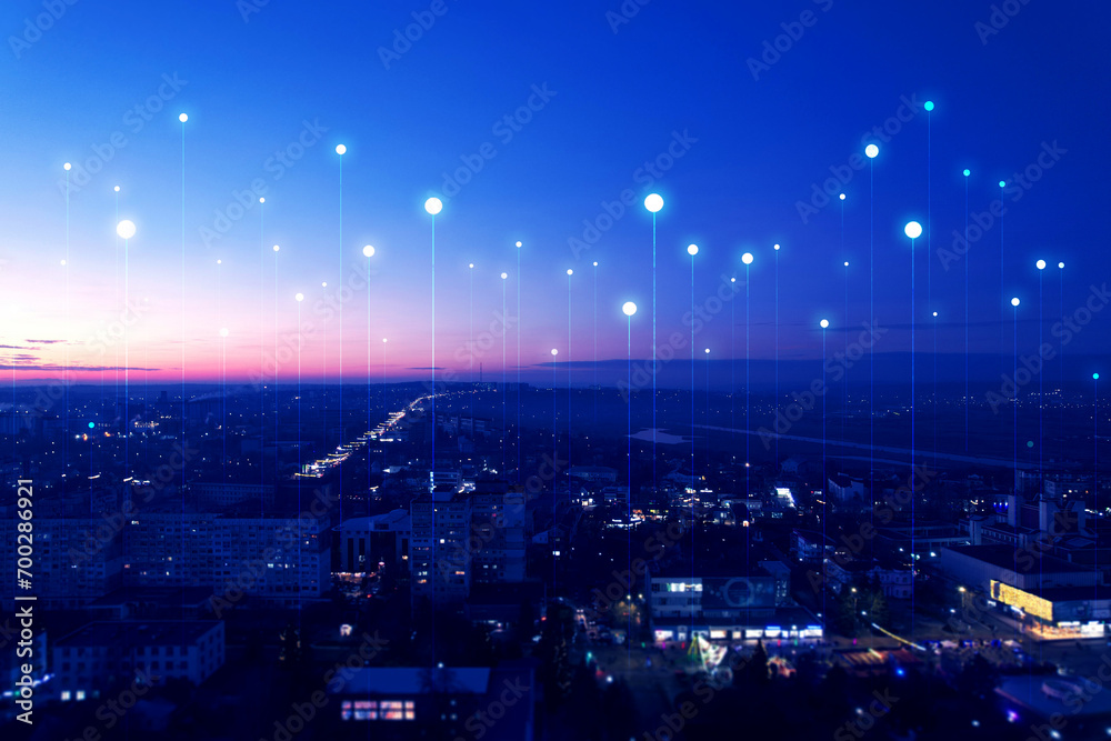 Fototapete big data connection technology. smart city and digital transformation.telecommunication and communic