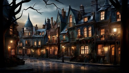 Halloween night in London, UK. Old town at night.