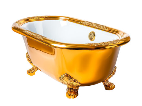 Luxury Gold Bathtub Isolated On A Transparent Background