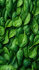 Fototapeta na wymiar Fresh green spinach leaves, with water drops over it, closeup macro detail vertical banner. Generative AI